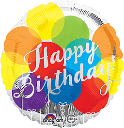 Colorful "Happy Birthday" balloon with balloons.