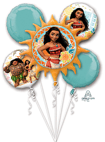 Colorful Moana-themed balloons featuring characters from the movie.