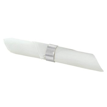White napkin with a metal napkin ring.
