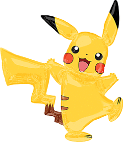A happy Pikachu with a joyful expression and open arms.