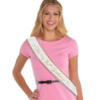 Woman wearing "It's my 30th Birthday" sash.