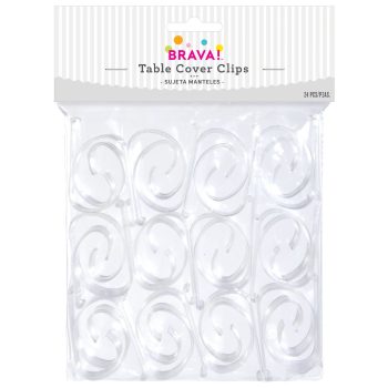 Package of clear table cover clips.