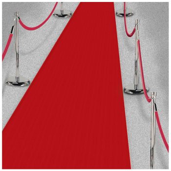 Red carpet event setup with elegant stanchions and ropes.
