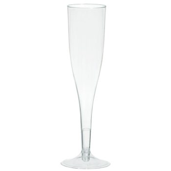 Clear plastic champagne flute glass.