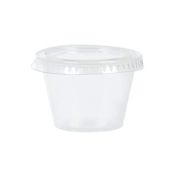 Plastic container with clear lid.