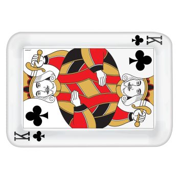 King of Clubs playing card with classic design and red, black, and gold colors.