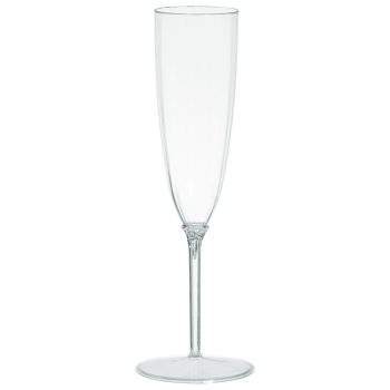 Clear empty champagne flute glass.