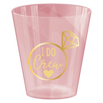 Pink glass with gold diamond ring design and 'I Do Crew' text.