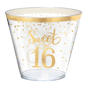 Clear cup with "Sweet 16" design.