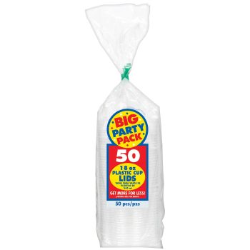 Plastic cup lids in a clear package.