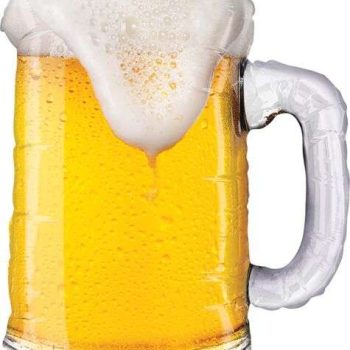 A frosty mug filled with golden beer topped with thick foam.