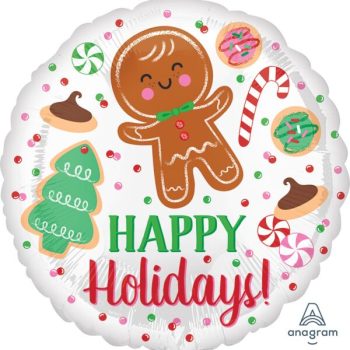 Gingerbread-themed holiday balloon with festive treats.