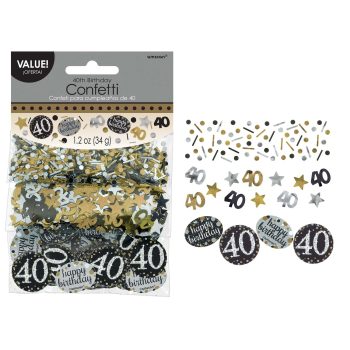 40th birthday confetti pack with decorations.