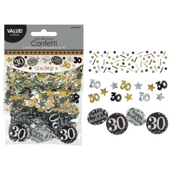 30th birthday confetti in gold and black.