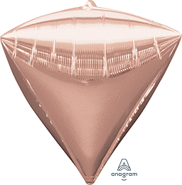 Rose gold diamond-shaped balloon with reflective surface.