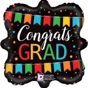 Colorful graduation balloon with festive flags.