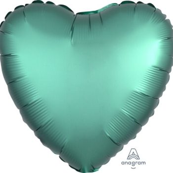 A teal heart-shaped foil balloon with a shiny surface.