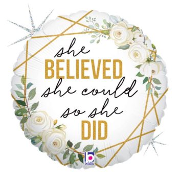 Inspirational balloon with floral design.