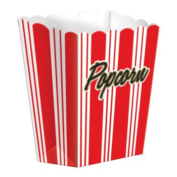 Classic red and white striped popcorn box with "Popcorn" text.