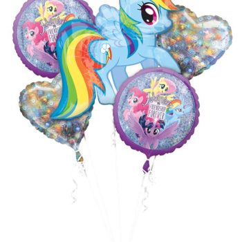 Colorful My Little Pony themed balloons arrangement.