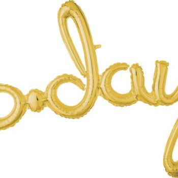 Gold "b-day" balloon decoration.