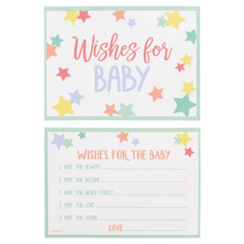 A colorful baby wish card with stars and pastel colors.