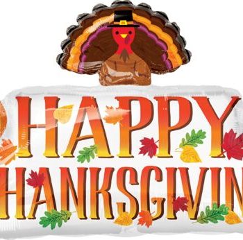 Happy Thanksgiving text with a turkey illustration.