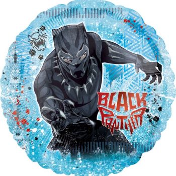 Illustration of Black Panther in a dynamic pose with cityscape background.