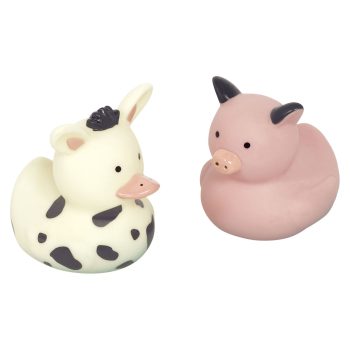 Cow and pig themed rubber duckies.