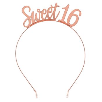 Sweet 16 headband with rose gold lettering.