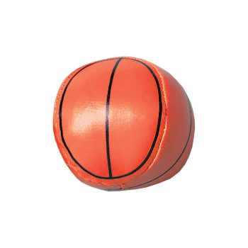 A deflated orange basketball with black lines.