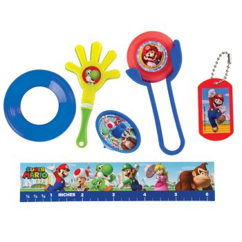 Super Mario-themed toys and ruler set.