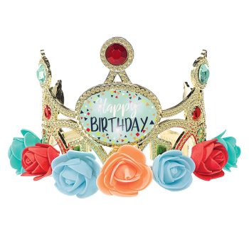 Birthday tiara with colorful roses and gems.