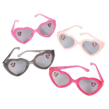 Heart-shaped sunglasses in various colors.