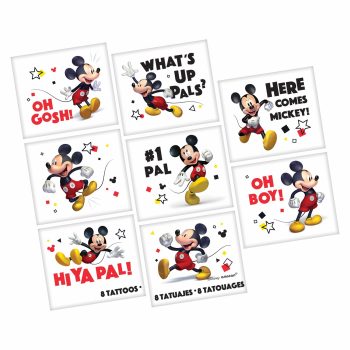 Mickey Mouse tattoos with playful phrases.