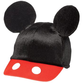 Black hat with round ears and visor.