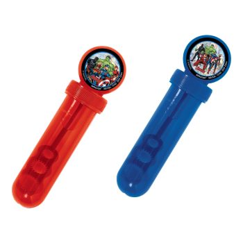 Red and blue superhero-themed bubble tubes.