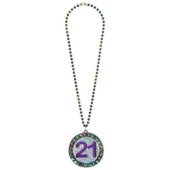 Sparkly "21" necklace with beaded chain.