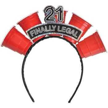 Headband with red cups, "21 Finally Legal.