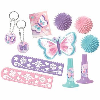 Butterfly-themed stationery and accessories assortment.