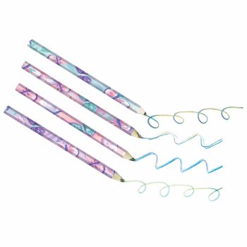 Colorful pencils drawing curly lines.
