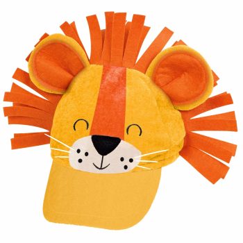 Lion-themed cap with playful design.