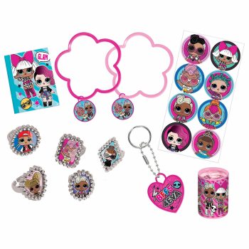LOL Surprise-themed accessories and stickers set.