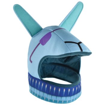 Blue bunny helmet with purple glasses design.