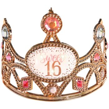 Sweet 16 jeweled crown with pink gems.