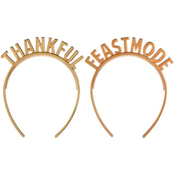 Gold headbands with "Thankful" and "Feastmode" text.