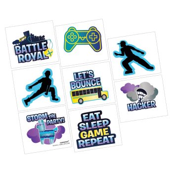 Gaming-themed stickers with various designs and phrases.