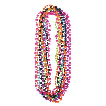 Colorful Hawaiian lei necklaces made of artificial flowers.