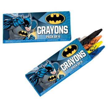 Batman-themed crayon pack with four colors.