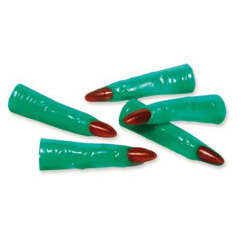 Green fake witch fingers with red nails.